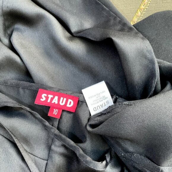 Staud Dress Slip Maxi Black Satin Strappy Longline Side Slits (10) - Picture 6 of 8